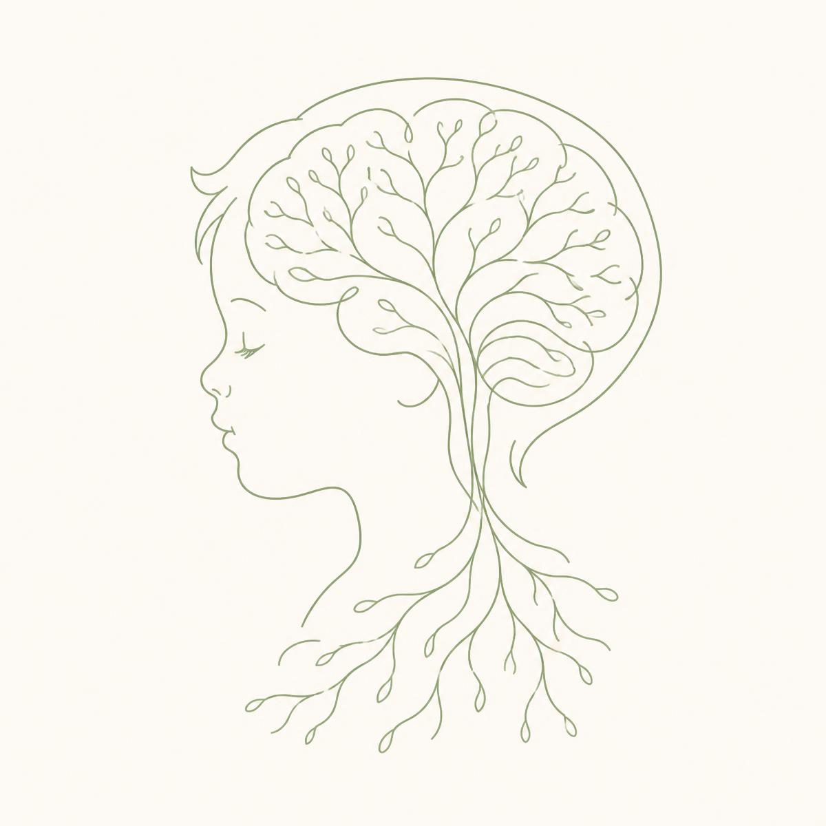 Ilustración minimalista del desarrollo del cerebro infantil